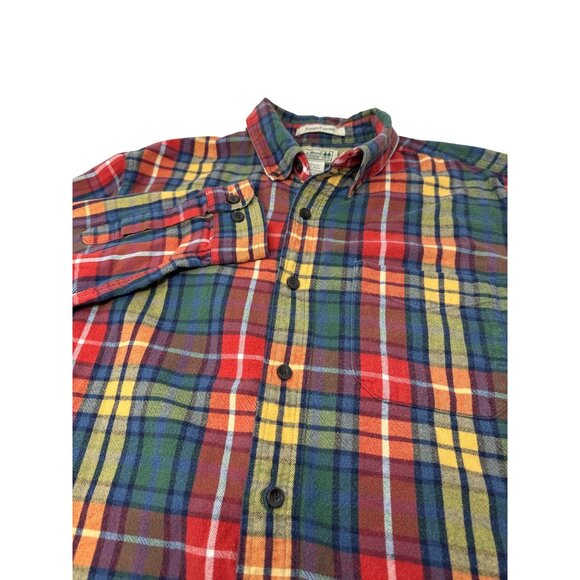 L.L Bean Button Down Flannel Shirt Medium Long Sleeve Red Yellow Green Blue - Picture 1 of 5
